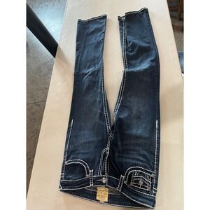 LA Idol USA Womens Size 9 Dark Wash Thick Stitch Rhinestone Skinny Jeans Y2K
